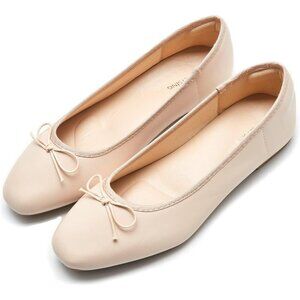 Women's Ivory Polyurethane Closed Round Toe Comfortable Bow Ballet Flats Shoes